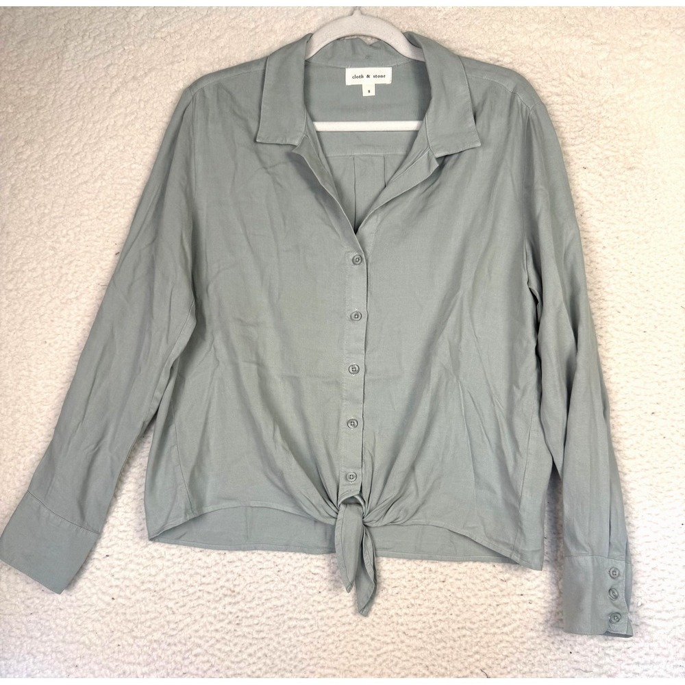 Cloth & Stone Shirt Womens Small Green Tie Front Button Up Long Sleeve Top